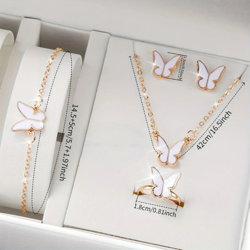 Butterfly Jewelry Set (without box)Women Watches Female Leather Watch Rings Necklace Earrings Bracelet Wedding Gift