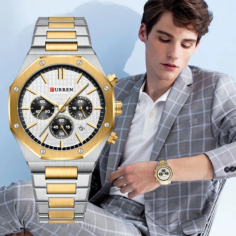 CURREN Watches for Mans Fashion Sports Waterproof Chronograph Octagonal Design Quartz luminous Wristwatches with Auto Date