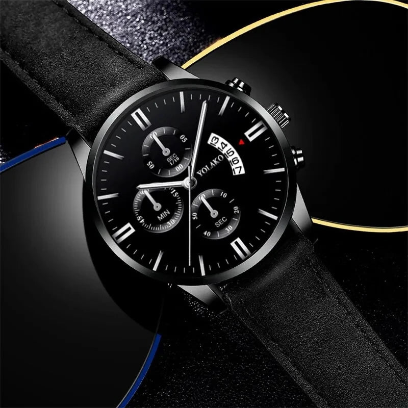Fashion Men Sports Watch Luxury Mens Leather Quartz Wrist Watch Calendar Date Male Casual Bracelet Watches