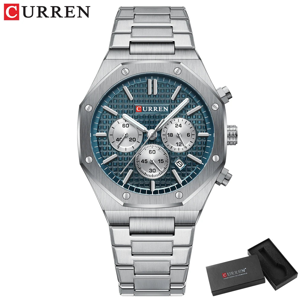 CURREN Watches for Mans Fashion Sports Waterproof Chronograph  Octagonal Design Quartz luminous Wristwatches with Auto Date
