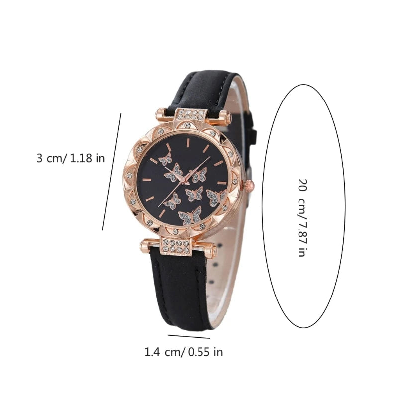 Butterfly Jewelry Set (without box)Women Watches Female Leather Watch Rings Necklace Earrings Bracelet Wedding Gift