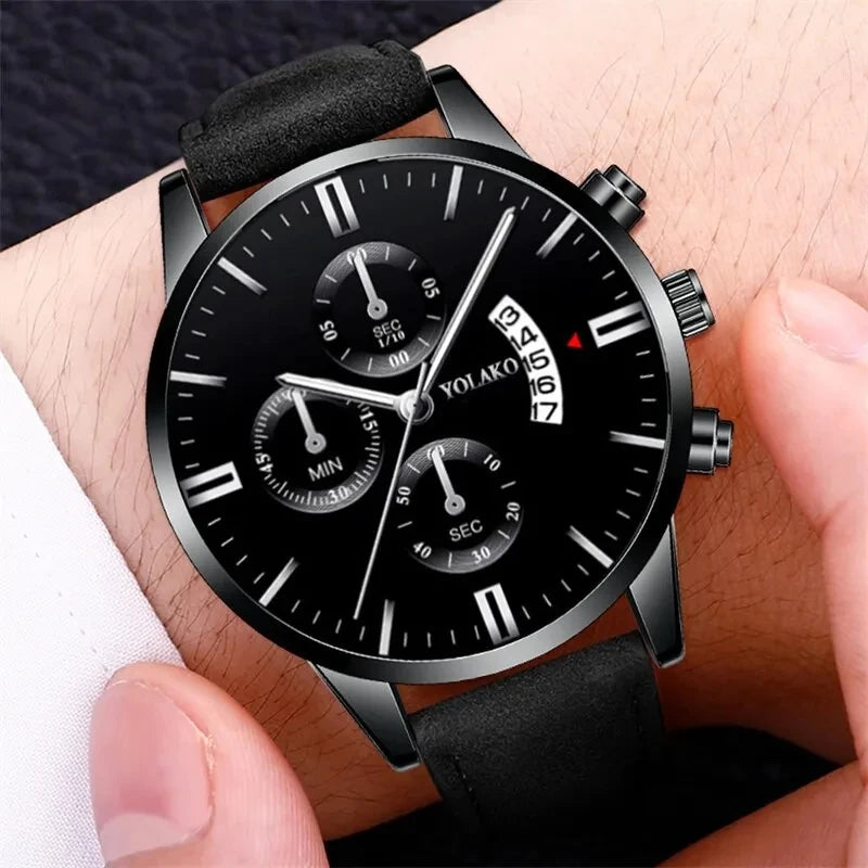 Fashion Men Sports Watch Luxury Mens Leather Quartz Wrist Watch Calendar Date Male Casual Bracelet Watches