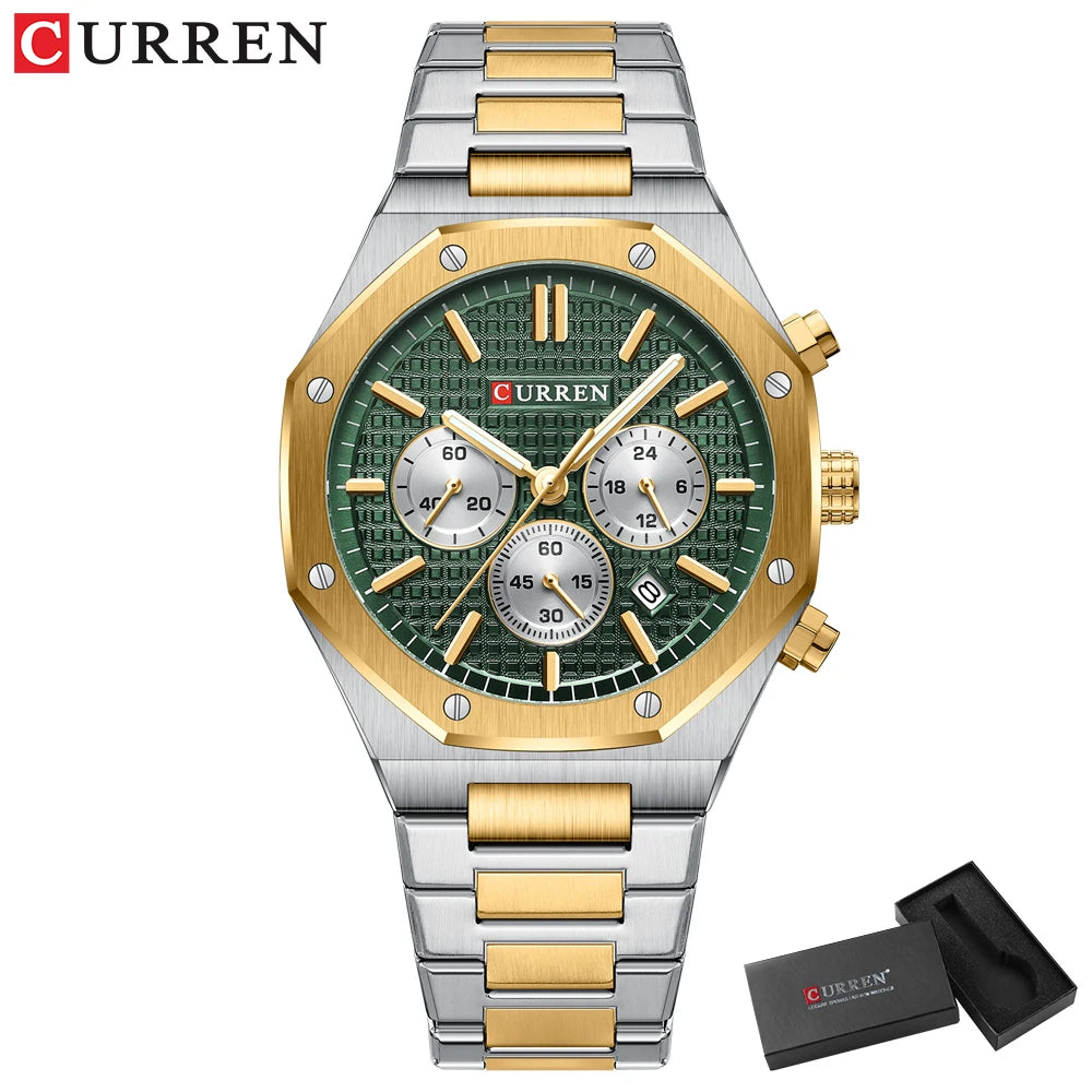 CURREN Watches for Mans Fashion Sports Waterproof Chronograph  Octagonal Design Quartz luminous Wristwatches with Auto Date
