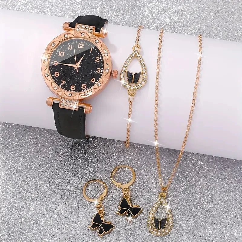 5PCS/Set Luxury Women Watches Rhinestone Fashion Elegant Wristwatch Quartz Watch Ladies Clock For Girl Gift