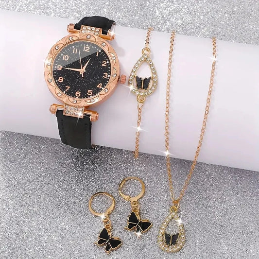 5PCS/Set Luxury Women Watches Rhinestone Fashion Elegant Wristwatch Quartz Watch Ladies Clock For Girl Gift