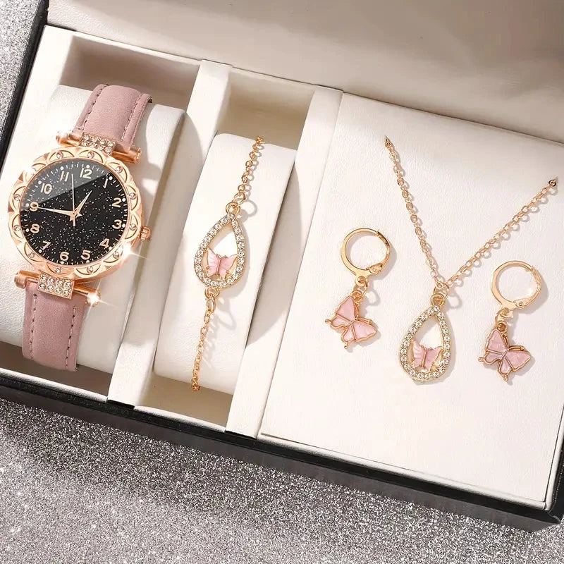 5PCS/Set Luxury Women Watches Rhinestone Fashion Elegant Wristwatch Quartz Watch Ladies Clock For Girl Gift