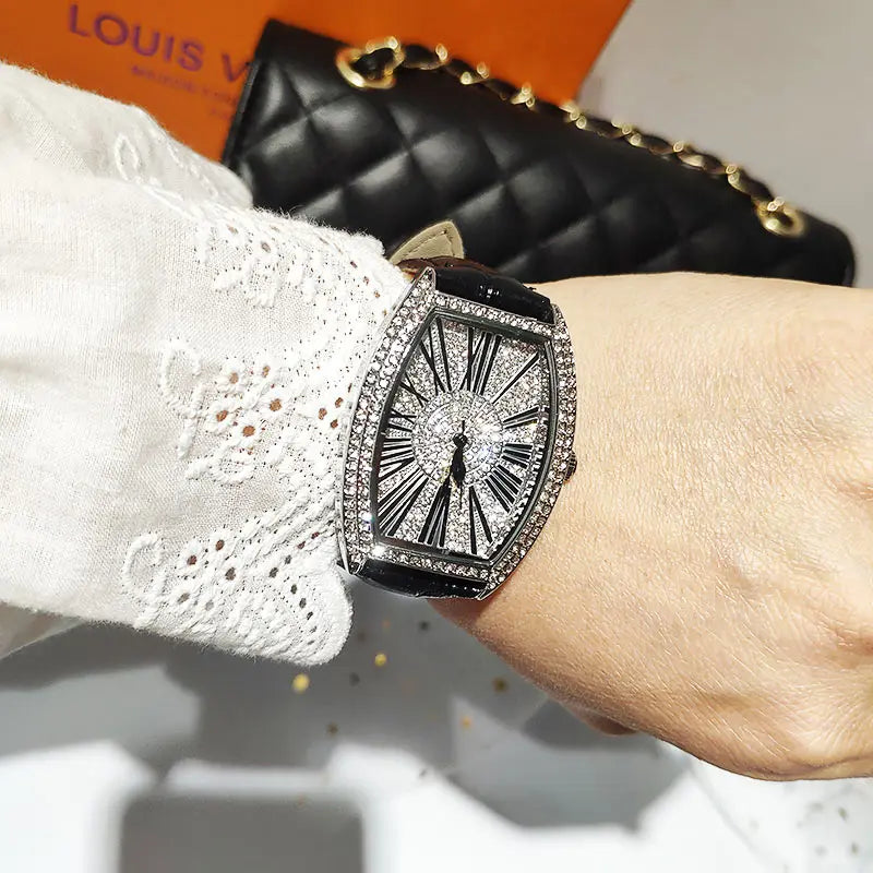 Fashion Top Brand Luxury Watch Women Fully Diamond Women Watches With Rhinestones Quartz Tonneau Wrist Watch For Women MBT021