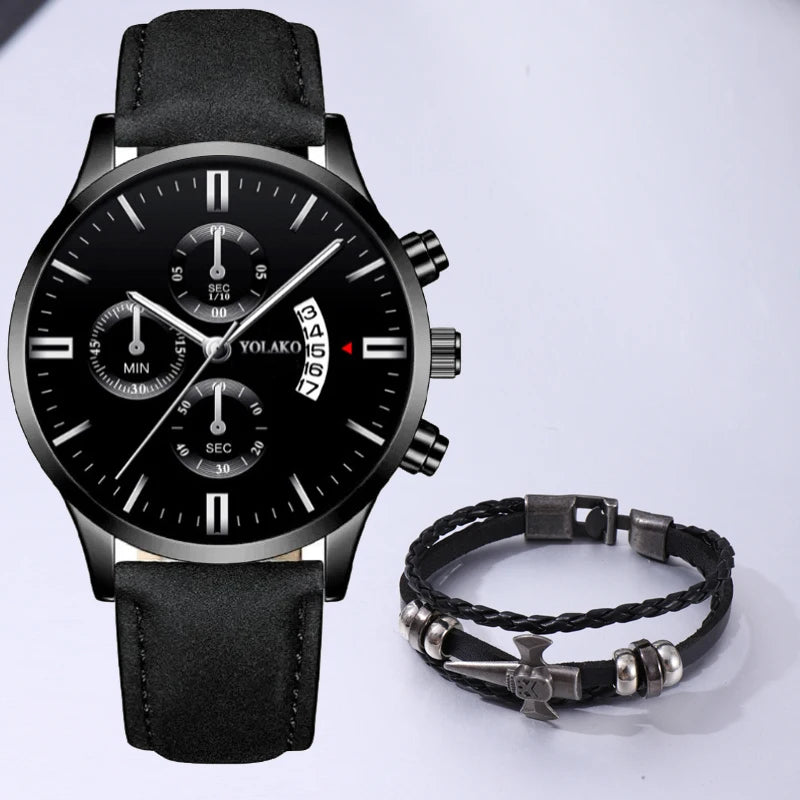 Fashion Men Sports Watch Luxury Mens Leather Quartz Wrist Watch Calendar Date Male Casual Bracelet Watches