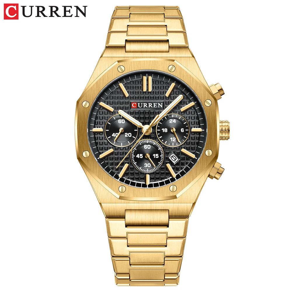 CURREN Watches for Mans Fashion Sports Waterproof Chronograph  Octagonal Design Quartz luminous Wristwatches with Auto Date