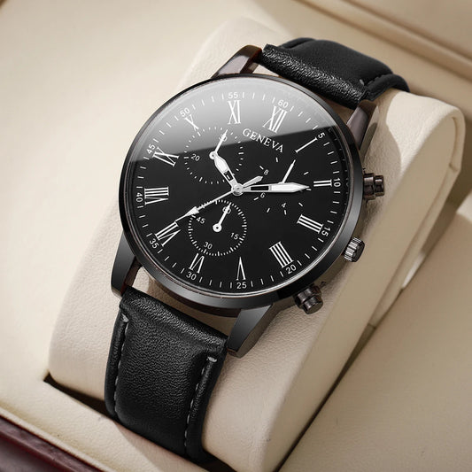Fashion Men Business Watches Casual Leather Strap Mens Analog Quartz Watch Clock Gift Reloj Hombre（Without Box）