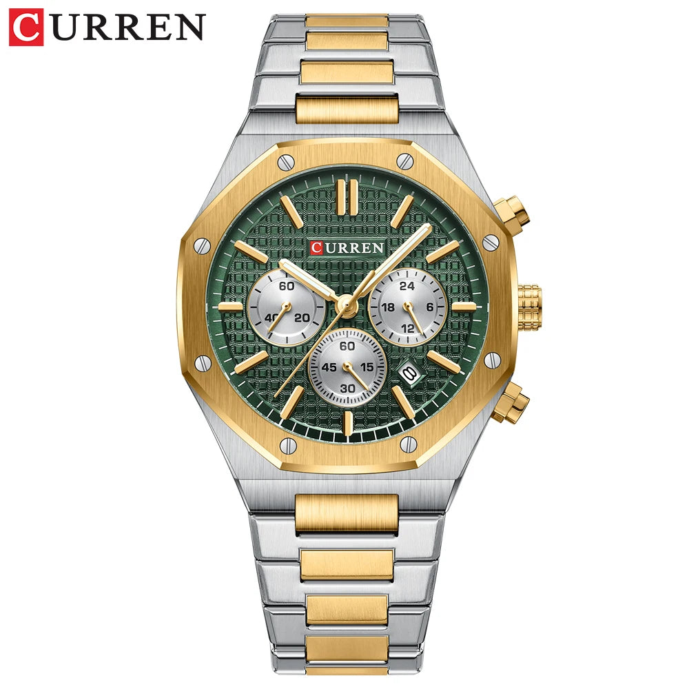CURREN Watches for Mans Fashion Sports Waterproof Chronograph  Octagonal Design Quartz luminous Wristwatches with Auto Date