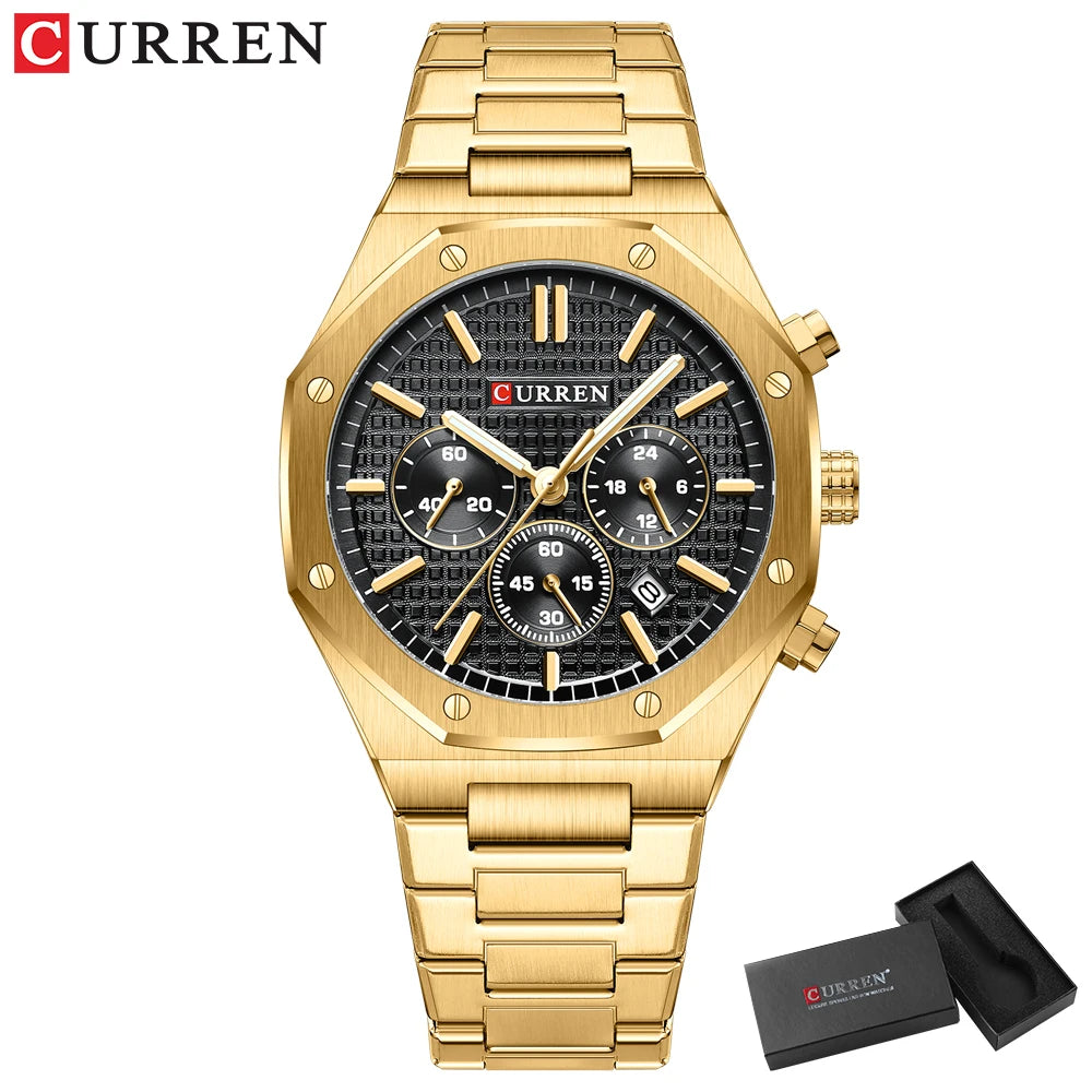 CURREN Watches for Mans Fashion Sports Waterproof Chronograph  Octagonal Design Quartz luminous Wristwatches with Auto Date