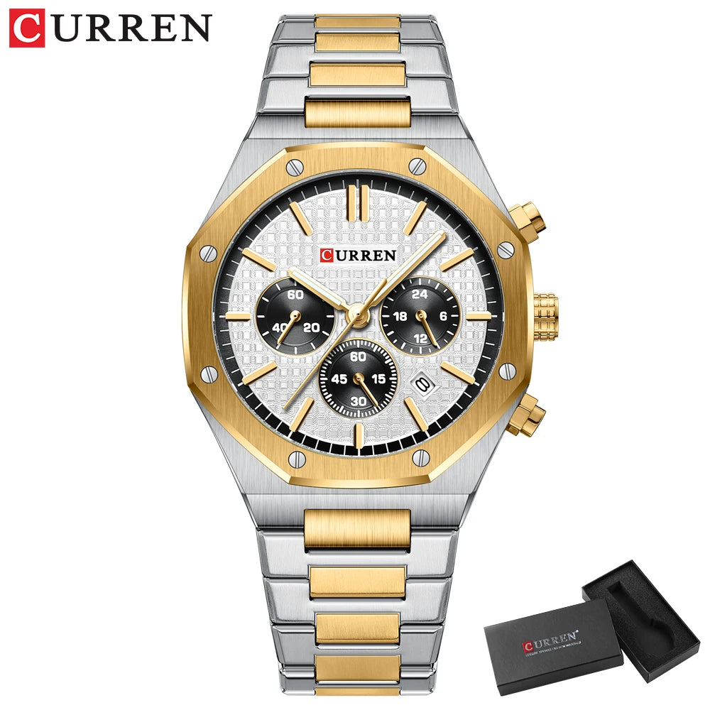 CURREN Watches for Mans Fashion Sports Waterproof Chronograph  Octagonal Design Quartz luminous Wristwatches with Auto Date