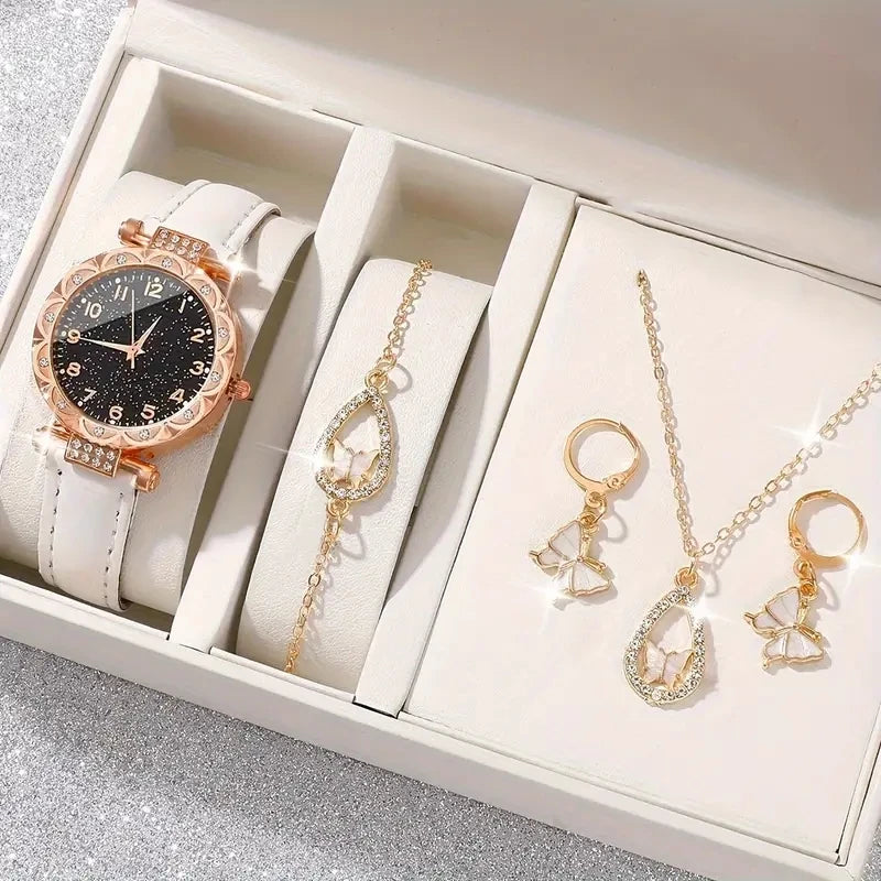 5PCS/Set Luxury Women Watches Rhinestone Fashion Elegant Wristwatch Quartz Watch Ladies Clock For Girl Gift