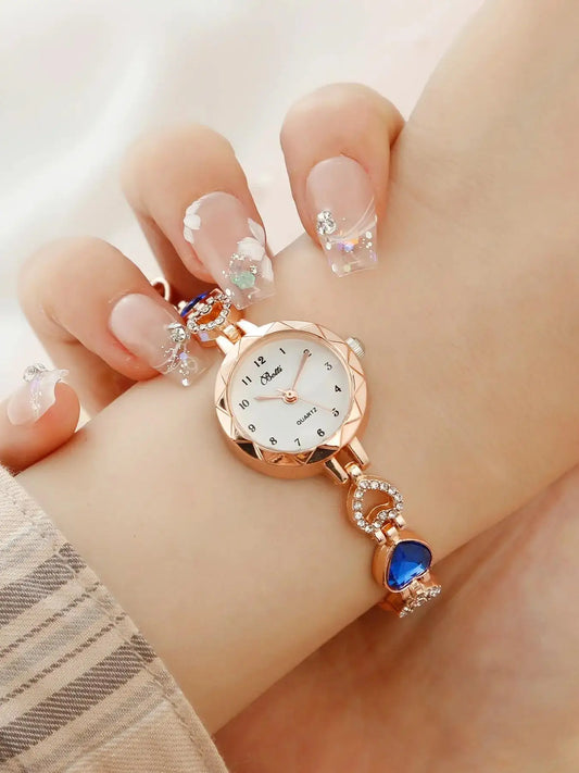 2PCS Set Luxury Watch Women Bracelet Rhinestone Fashion Wristwatch Casual Ladies Watches Bracelet Set Clock