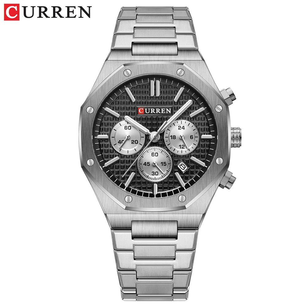 CURREN Watches for Mans Fashion Sports Waterproof Chronograph  Octagonal Design Quartz luminous Wristwatches with Auto Date
