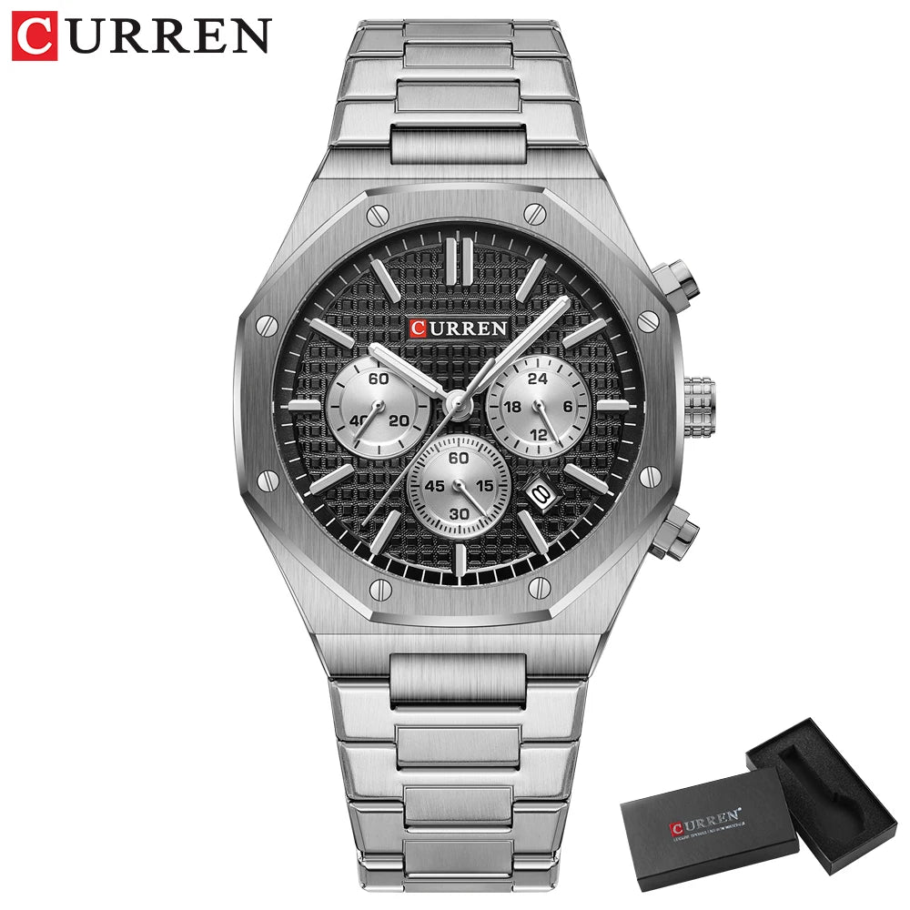 CURREN Watches for Mans Fashion Sports Waterproof Chronograph  Octagonal Design Quartz luminous Wristwatches with Auto Date