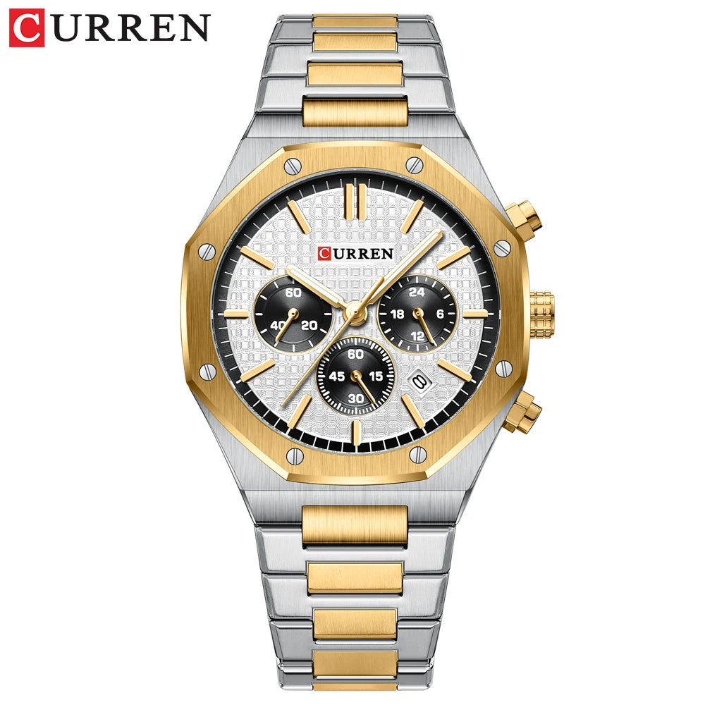 CURREN Watches for Mans Fashion Sports Waterproof Chronograph  Octagonal Design Quartz luminous Wristwatches with Auto Date