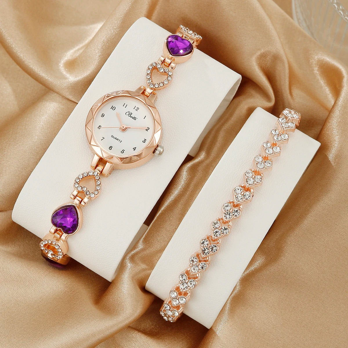 2PCS Set Luxury Watch Women Bracelet Rhinestone Fashion Wristwatch Casual Ladies Watches Bracelet Set Clock