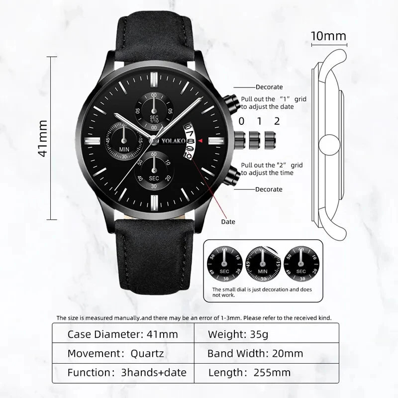 Fashion Men Sports Watch Luxury Mens Leather Quartz Wrist Watch Calendar Date Male Casual Bracelet Watches