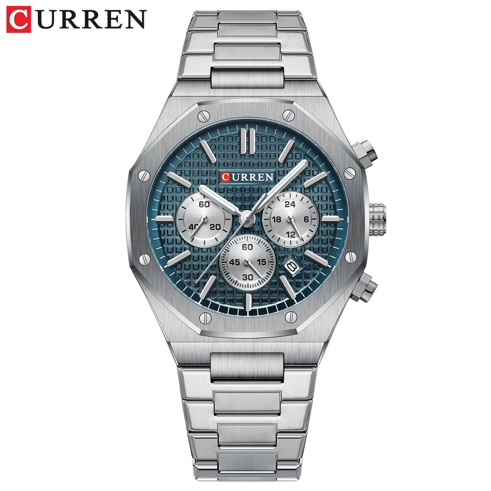 CURREN Watches for Mans Fashion Sports Waterproof Chronograph  Octagonal Design Quartz luminous Wristwatches with Auto Date
