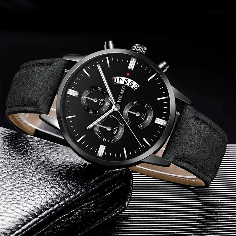 Fashion Men Sports Watch Luxury Mens Leather Quartz Wrist Watch Calendar Date Male Casual Bracelet Watches