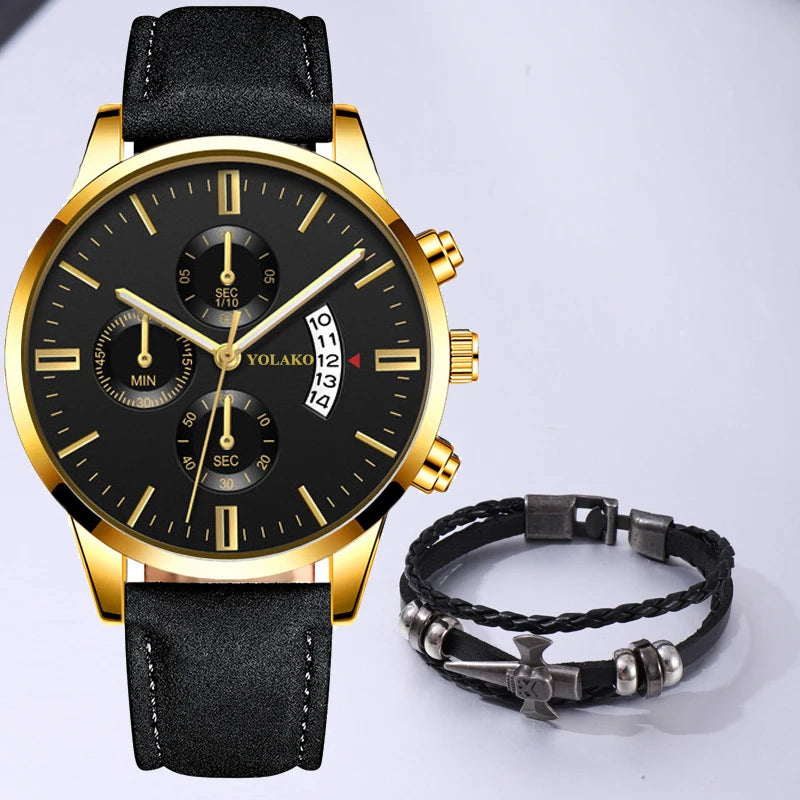 Fashion Men Sports Watch Luxury Mens Leather Quartz Wrist Watch Calendar Date Male Casual Bracelet Watches